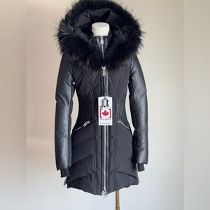 Nicole Benisti Courcheval Shearling Hooded Down Parka Jacket XS Black on Black
